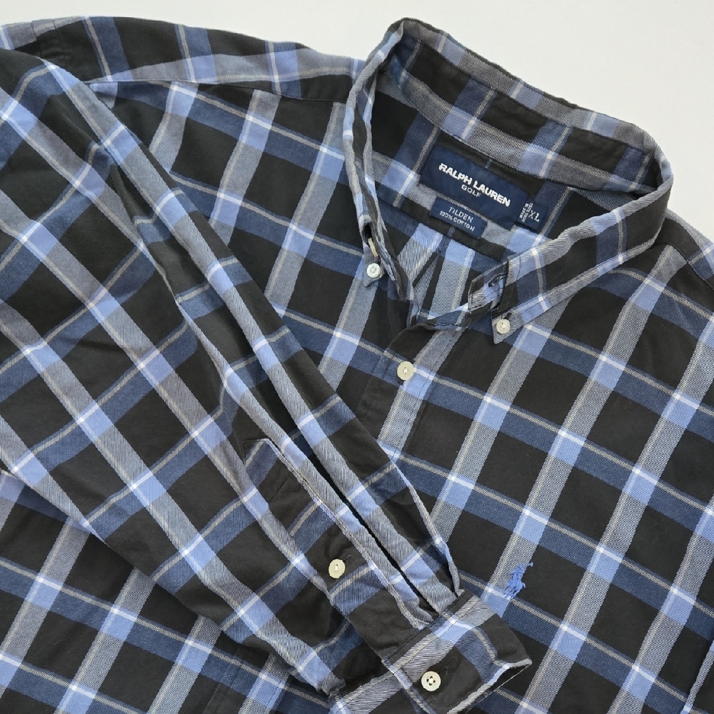 Ralph Lauren Golf Shirt Men's‎ 2XL Plaid Button Down Shirt Tilden